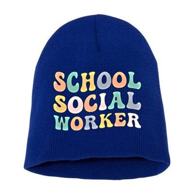 School Social Worker Groovy School Social Worker Crew Great Gift Short Acrylic Beanie