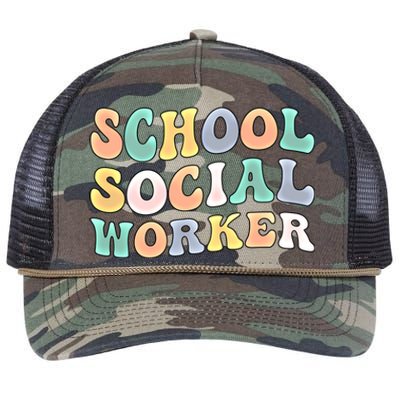 School Social Worker Groovy School Social Worker Crew Great Gift Retro Rope Trucker Hat Cap