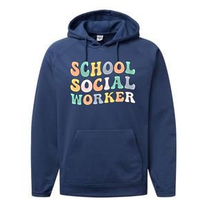 School Social Worker Groovy School Social Worker Crew Great Gift Performance Fleece Hoodie