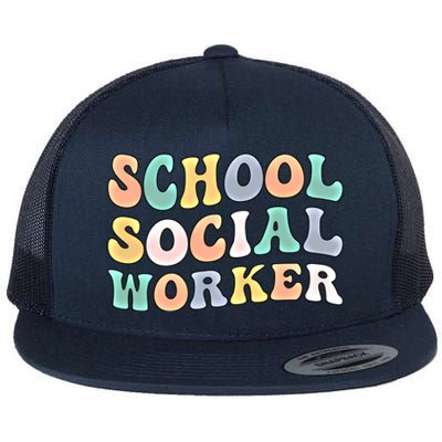 School Social Worker Groovy School Social Worker Crew Great Gift Flat Bill Trucker Hat