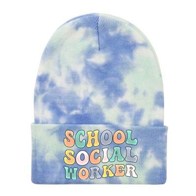 School Social Worker Groovy School Social Worker Crew Great Gift Tie Dye 12in Knit Beanie