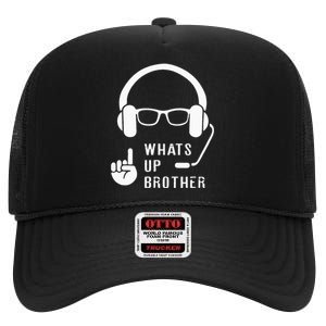 Sketch Streamer Whats Up Brother High Crown Mesh Back Trucker Hat