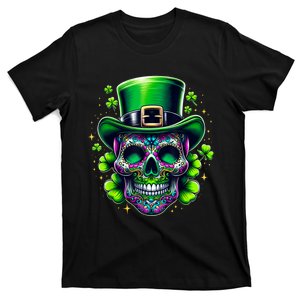 Sugar Skull Wearing Irish Leprechaun Hat St. PatrickS Day T-Shirt