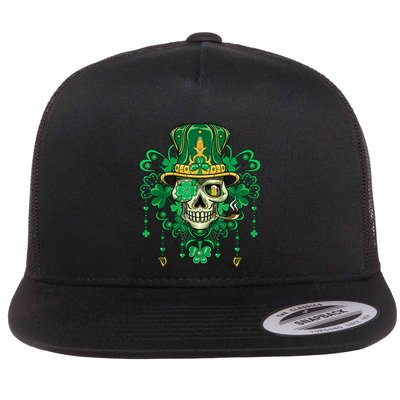 Sugar Skull Wearing Irish Leprechaun Hat St. PatrickS Day Flatbill Hat