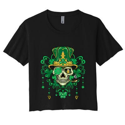 Sugar Skull Wearing Irish Leprechaun Hat St. PatrickS Day Crop Top