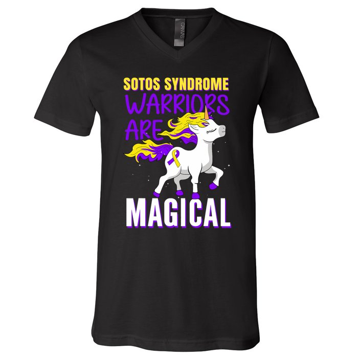 Sotos Syndrome Warriors Are Magical Cute Unicorn Awareness V-Neck T-Shirt