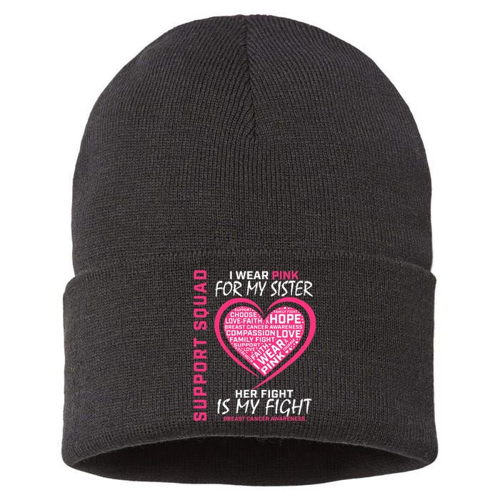 Support Squad Wear Pink Sister Breast Cancer Awareness Fight Sustainable Knit Beanie