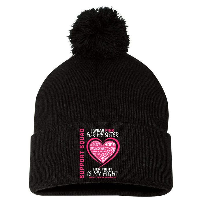 Support Squad Wear Pink Sister Breast Cancer Awareness Fight Pom Pom 12in Knit Beanie