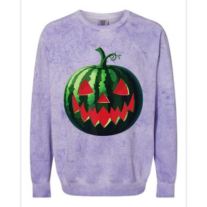 Spooky Summer Watermelon Jack O Lantern Halfway To Halloween Colorblast Crewneck Sweatshirt