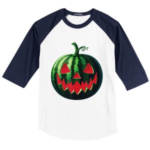 Spooky Summer Watermelon Jack O Lantern Halfway To Halloween Baseball Sleeve Shirt