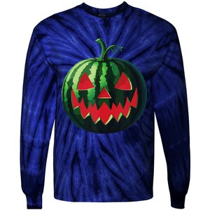 Spooky Summer Watermelon Jack O Lantern Halfway To Halloween Tie-Dye Long Sleeve Shirt