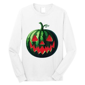 Spooky Summer Watermelon Jack O Lantern Halfway To Halloween Long Sleeve Shirt