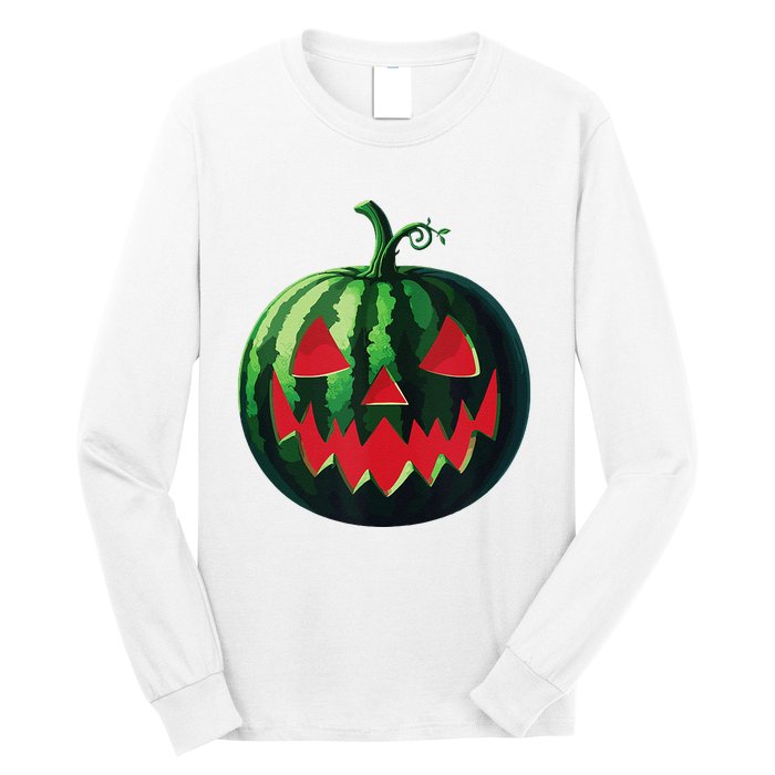 Spooky Summer Watermelon Jack O Lantern Halfway To Halloween Long Sleeve Shirt