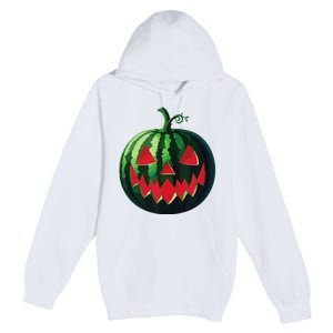 Spooky Summer Watermelon Jack O Lantern Halfway To Halloween Premium Pullover Hoodie