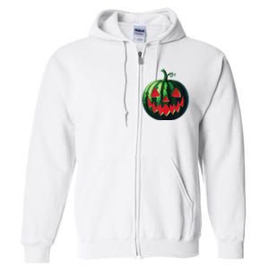 Spooky Summer Watermelon Jack O Lantern Halfway To Halloween Full Zip Hoodie