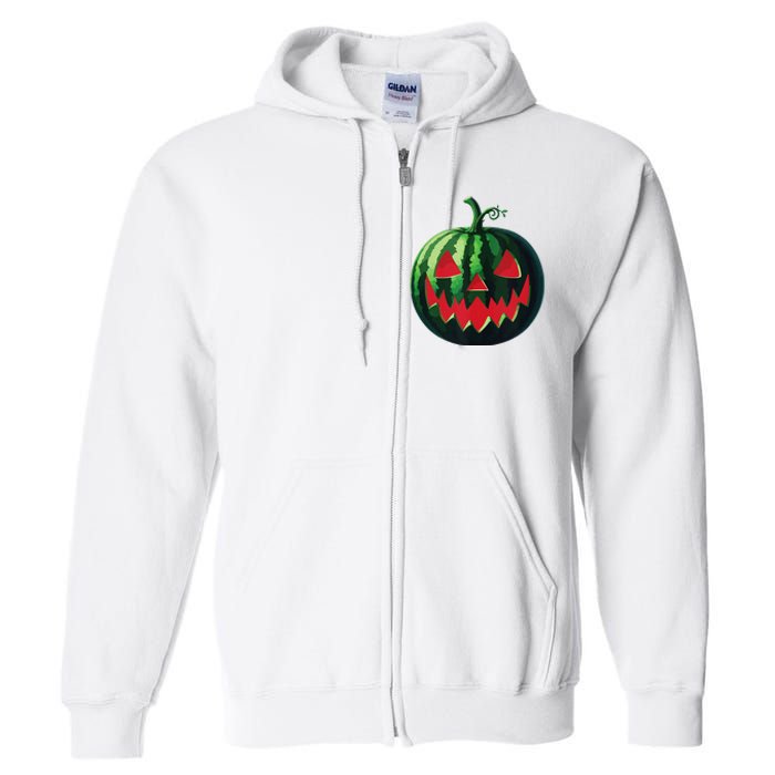 Spooky Summer Watermelon Jack O Lantern Halfway To Halloween Full Zip Hoodie