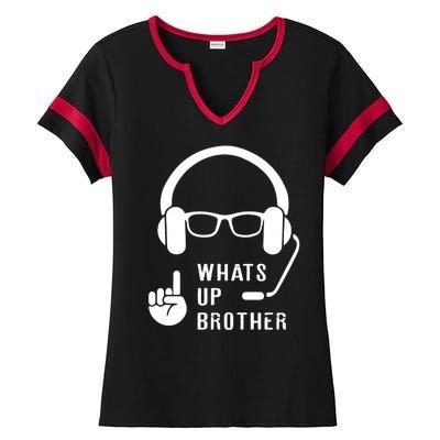 Sketch Streamer Whats Up Brother Ladies Halftime Notch Neck Tee