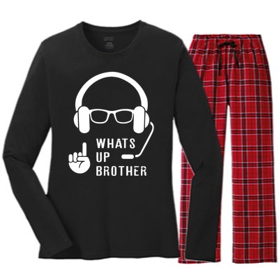 Sketch Streamer Whats Up Brother Women's Long Sleeve Flannel Pajama Set 