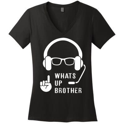 Sketch Streamer Whats Up Brother Women's V-Neck T-Shirt