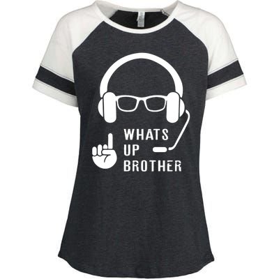 Sketch Streamer Whats Up Brother Enza Ladies Jersey Colorblock Tee