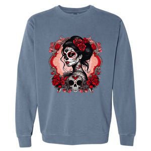 Sugar Skull Women De Los Muertos La Catrina Day Of The Dead Garment-Dyed Sweatshirt