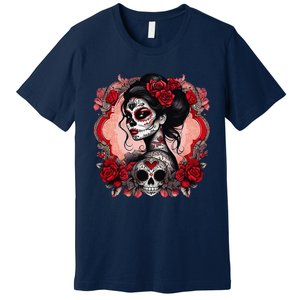 Sugar Skull Women De Los Muertos La Catrina Day Of The Dead Premium T-Shirt