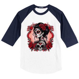 Sugar Skull Women De Los Muertos La Catrina Day Of The Dead Baseball Sleeve Shirt