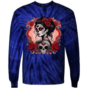 Sugar Skull Women De Los Muertos La Catrina Day Of The Dead Tie-Dye Long Sleeve Shirt