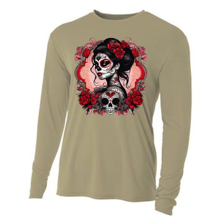 Sugar Skull Women De Los Muertos La Catrina Day Of The Dead Cooling Performance Long Sleeve Crew