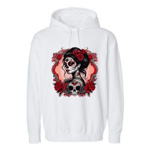 Sugar Skull Women De Los Muertos La Catrina Day Of The Dead Garment-Dyed Fleece Hoodie