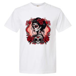 Sugar Skull Women De Los Muertos La Catrina Day Of The Dead Garment-Dyed Heavyweight T-Shirt