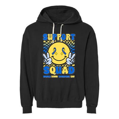 Support Squad World Down Syndrome Day Retro Smiley Emoji Garment-Dyed Fleece Hoodie