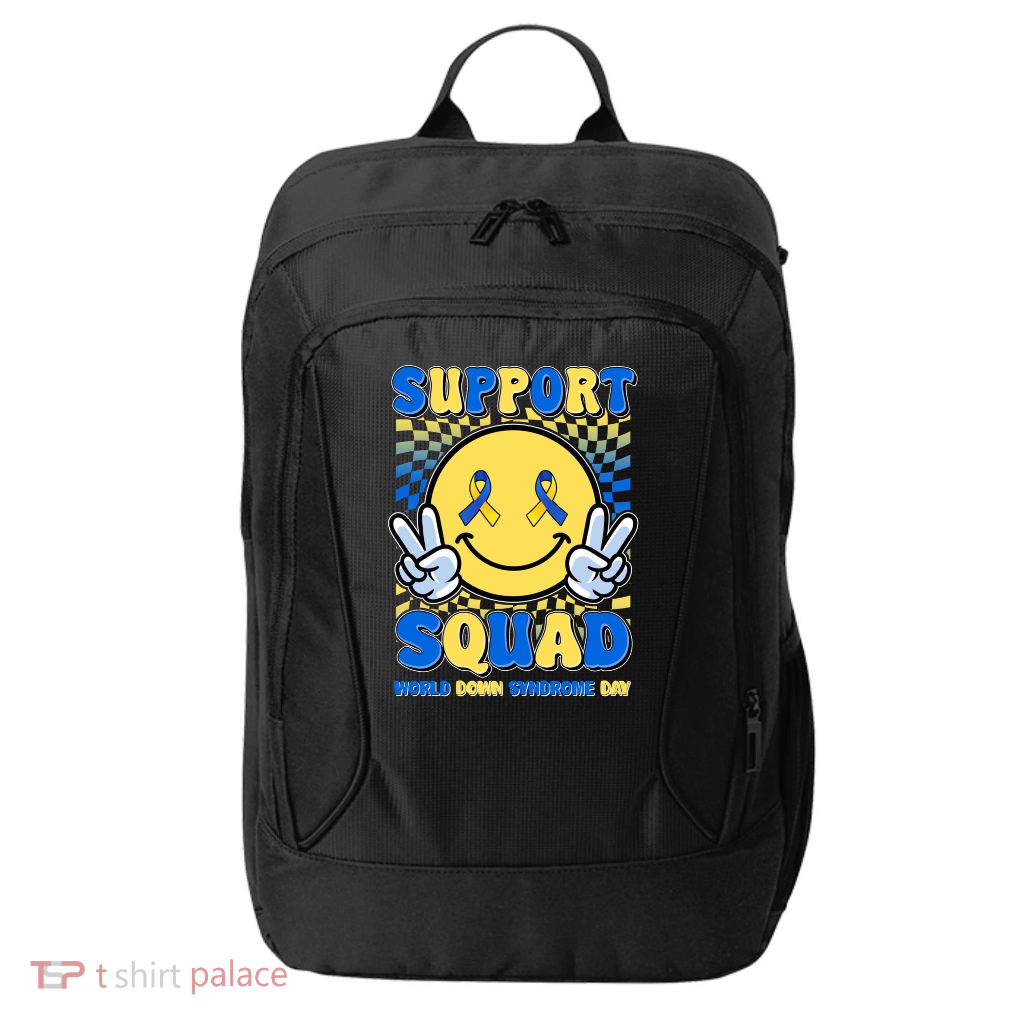 Support Squad World Down Syndrome Day Retro Smiley Emoji City Backpack
