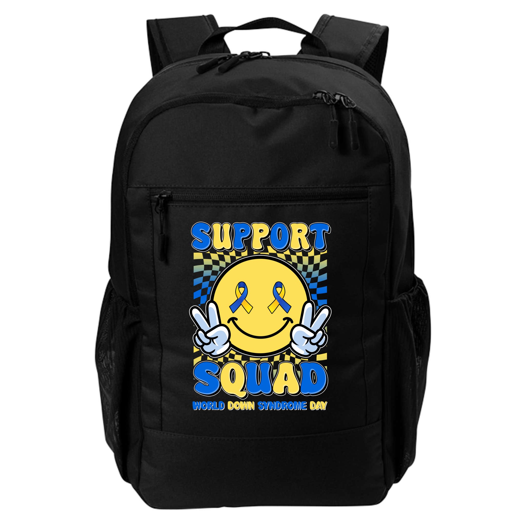 Support Squad World Down Syndrome Day Retro Smiley Emoji Backpack