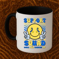 Support Squad World Down Syndrome Day Retro Smiley Emoji Mug