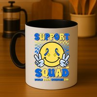 Support Squad World Down Syndrome Day Retro Smiley Emoji Mug