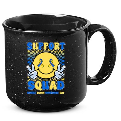 Support Squad World Down Syndrome Day Retro Smiley Emoji 15oz Campfire Ceramic Mug