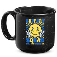 Support Squad World Down Syndrome Day Retro Smiley Emoji 15oz Campfire Ceramic Mug