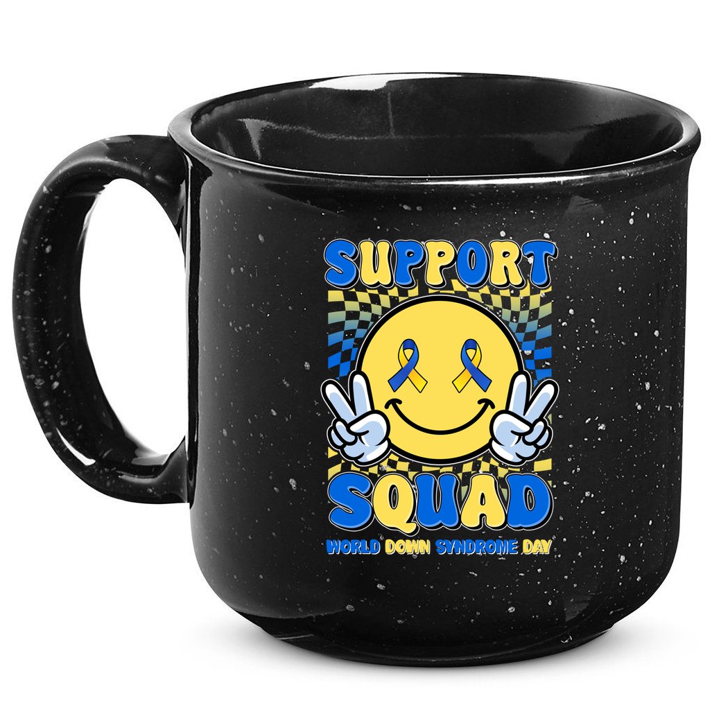 Support Squad World Down Syndrome Day Retro Smiley Emoji 15oz Campfire Ceramic Mug