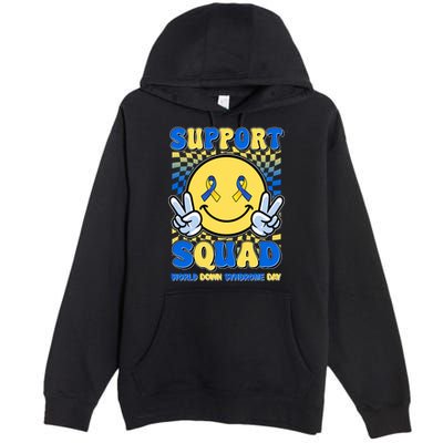 Support Squad World Down Syndrome Day Retro Smiley Emoji Premium Pullover Hoodie