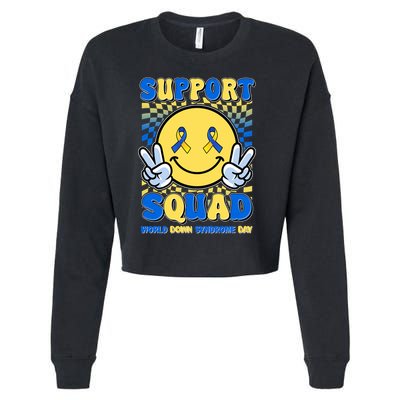 Support Squad World Down Syndrome Day Retro Smiley Emoji Cropped Pullover Crew