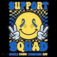 Support Squad World Down Syndrome Day Retro Smiley Emoji Cropped Pullover Crew