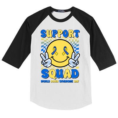 Support Squad World Down Syndrome Day Retro Smiley Emoji Kids Colorblock Raglan Jersey
