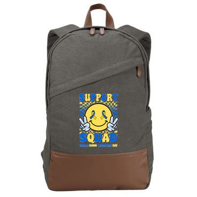 Support Squad World Down Syndrome Day Retro Smiley Emoji Cotton Canvas Backpack