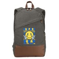 Support Squad World Down Syndrome Day Retro Smiley Emoji Cotton Canvas Backpack