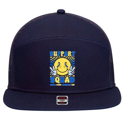 Support Squad World Down Syndrome Day Retro Smiley Emoji 7 Panel Mesh Trucker Snapback Hat