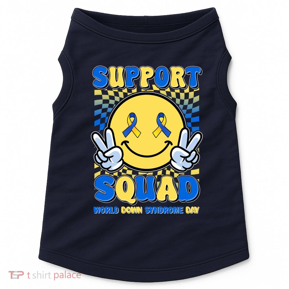 Support Squad World Down Syndrome Day Retro Smiley Emoji Doggie Tank