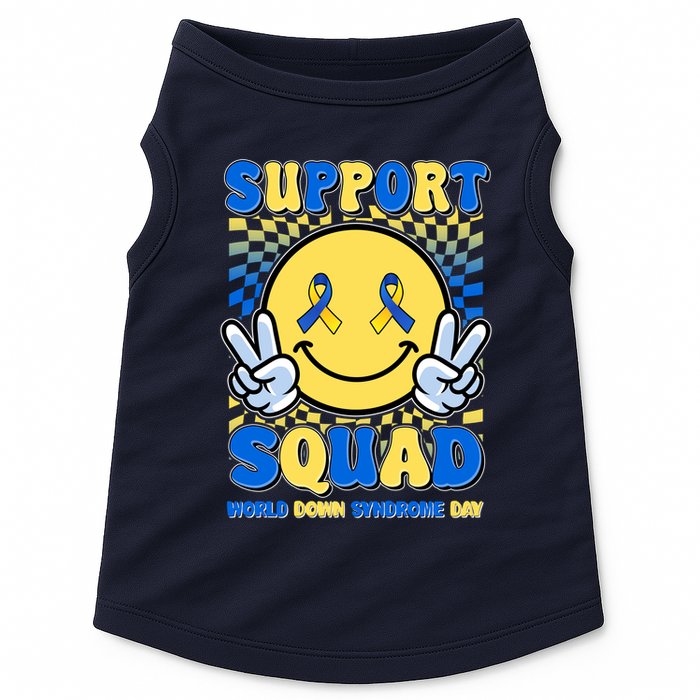 Support Squad World Down Syndrome Day Retro Smiley Emoji Doggie Tank