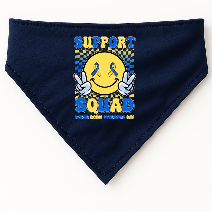 Support Squad World Down Syndrome Day Retro Smiley Emoji USA-Made Doggie Bandana