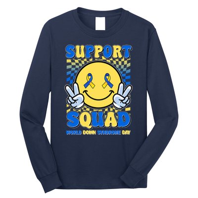 Support Squad World Down Syndrome Day Retro Smiley Emoji Long Sleeve Shirt